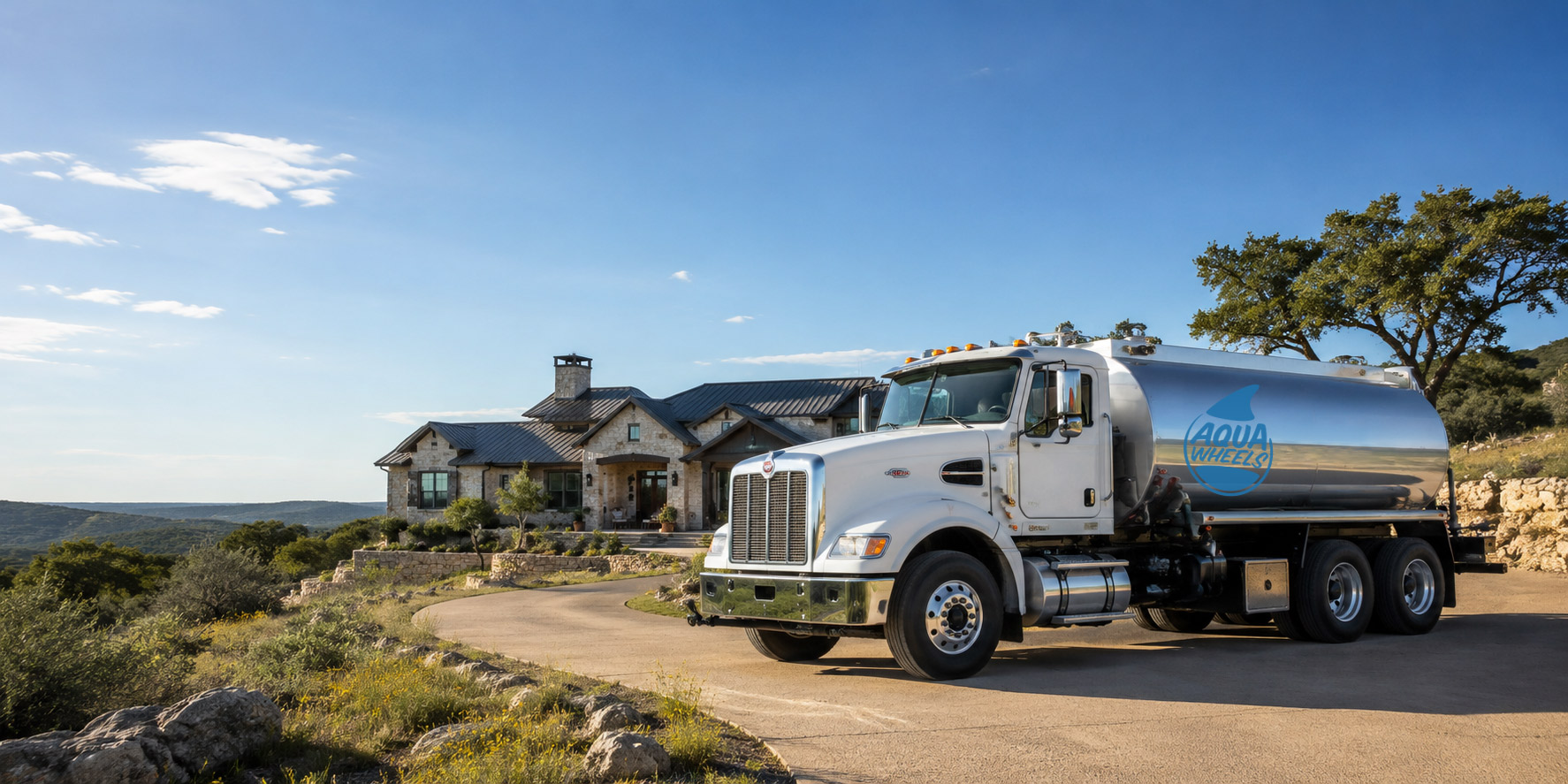 water truck parked at hill country home